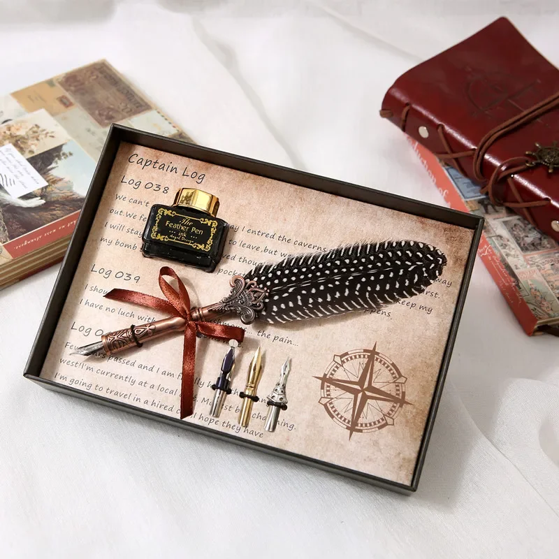 

Feather Pen Set Natural Pattern Signature Pen Wedding Banquet Calligraphy Pen With Nibs For Fountain Pens Fountain Pens