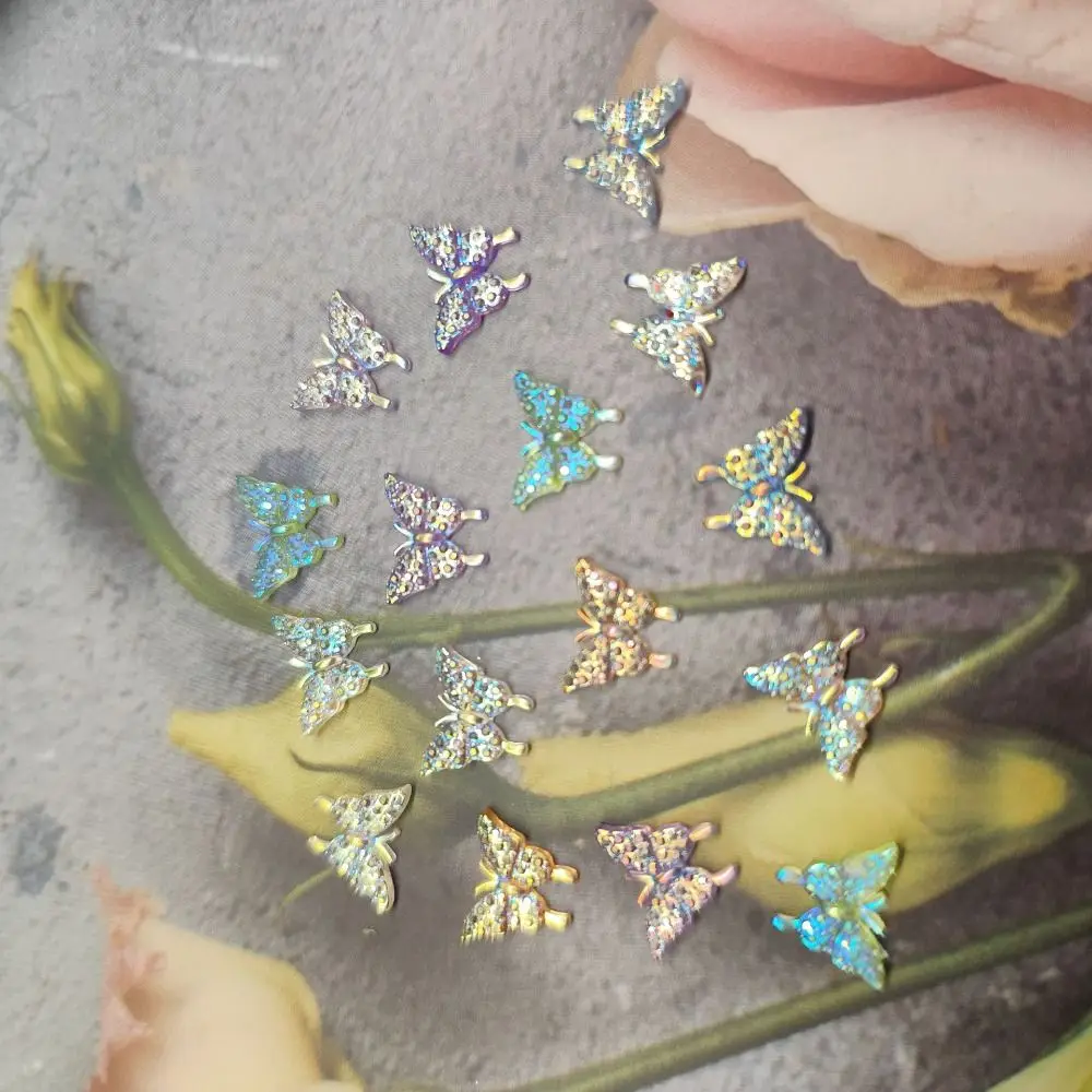 50Pcs Lightweight Resin Butterfly Figurine Crafts Shiny Flatback Jewelry Making Accessories Mini Embellishments DIY Phone Cases