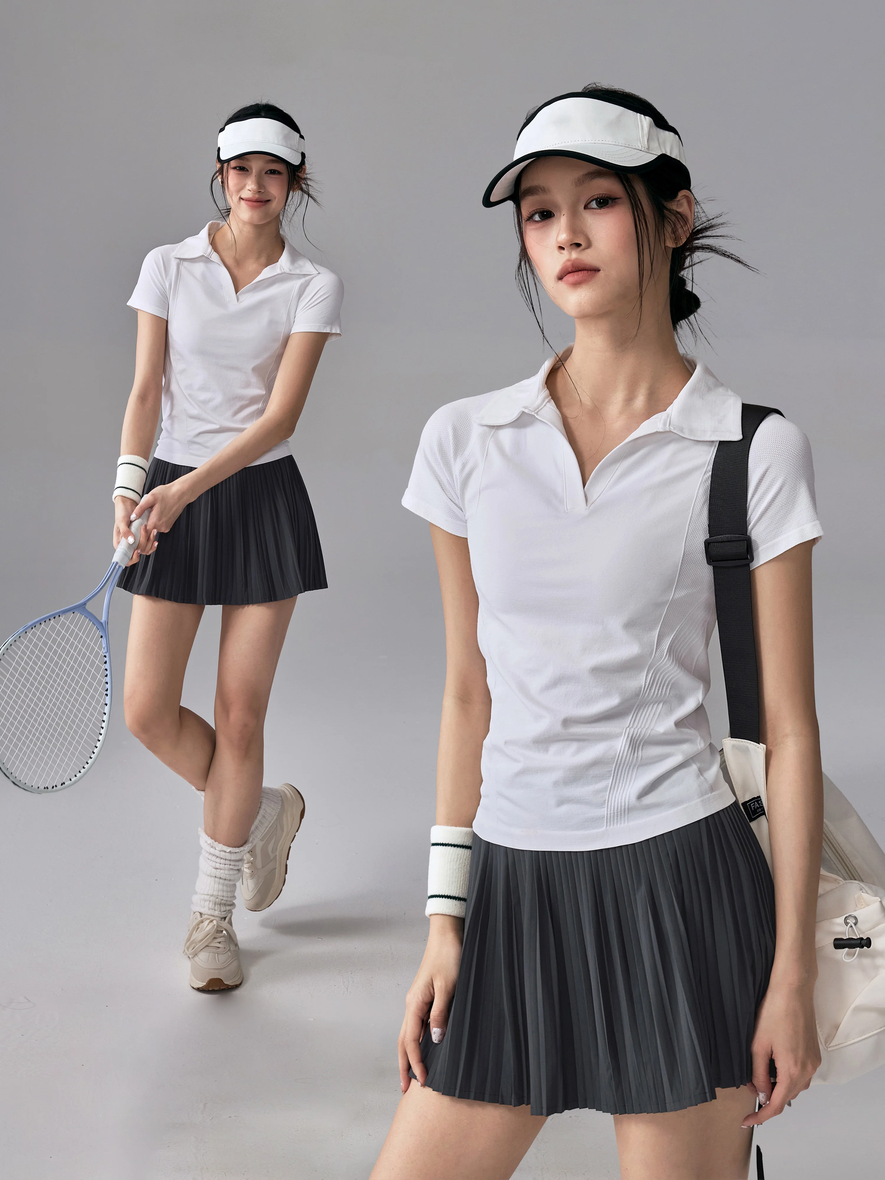 

Fitness Sports Short Sleeve Neck Tennis Shirt Outdoor Running Training T-Shirt Badminton Kit New Women's Two-Piece Set