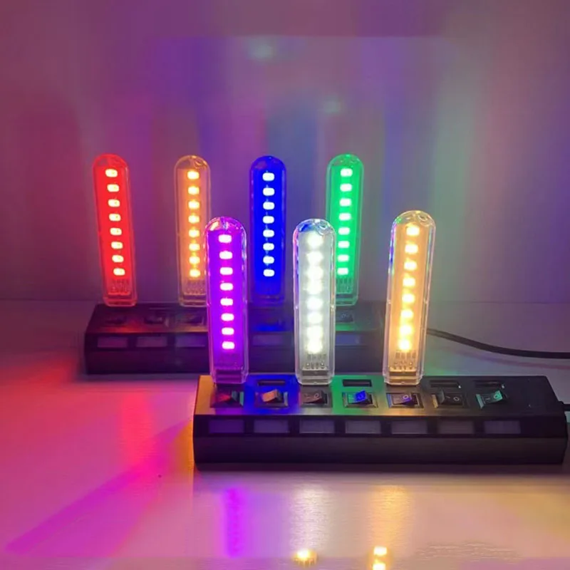Mini luce USB portatile a Led 8Led luce per libri luce notturna da lettura colorata 5V Power 3000K-7000K per PC Laptop Mobile Power