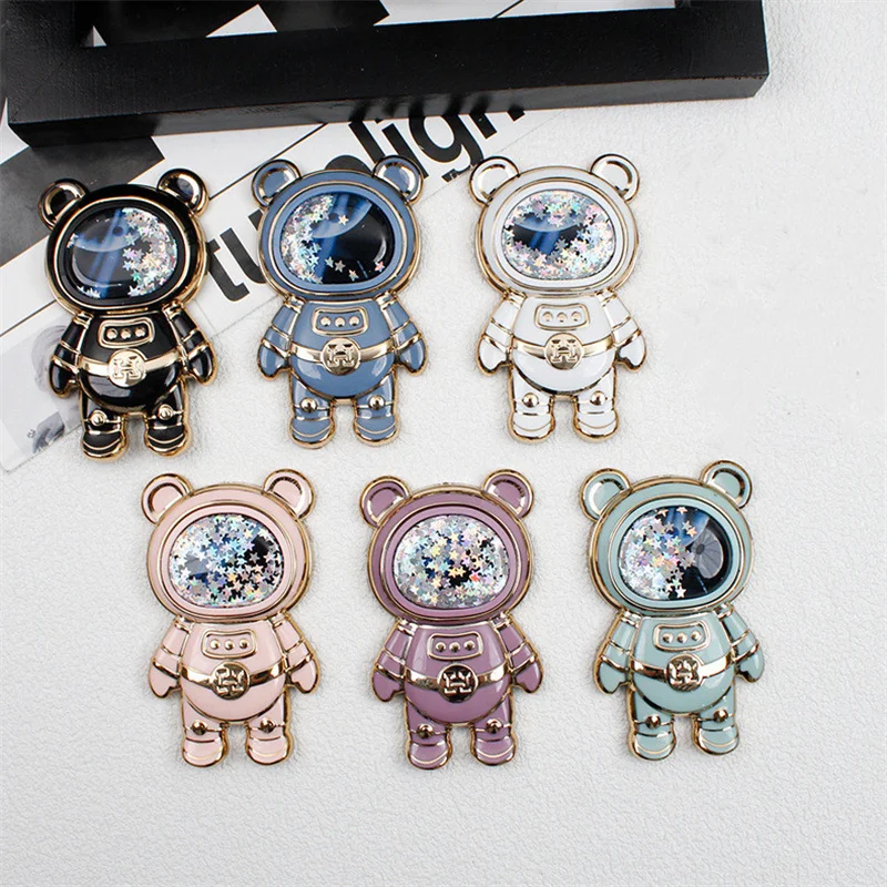 Cartoon Space Bear Glitter Liquid Quicksand Handy Griff Ständer Halter Astronaut Telefon Ständer