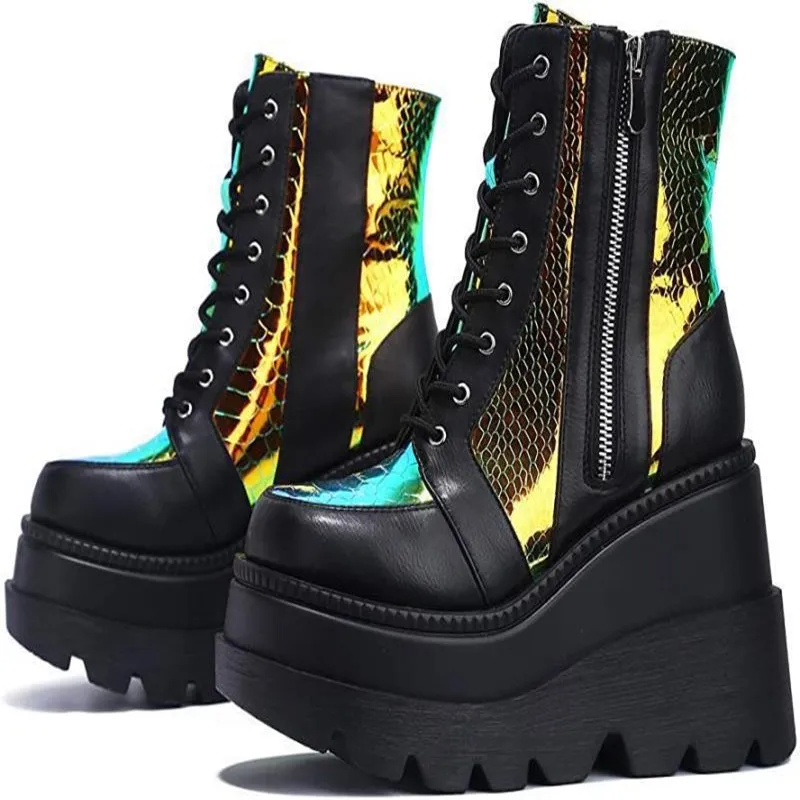 

Ladies Platform Boots Designer Goth Cool Motorcyle Women Boots Punk Street Zipper Black Ladies Shoes Cowboy Boots for Women