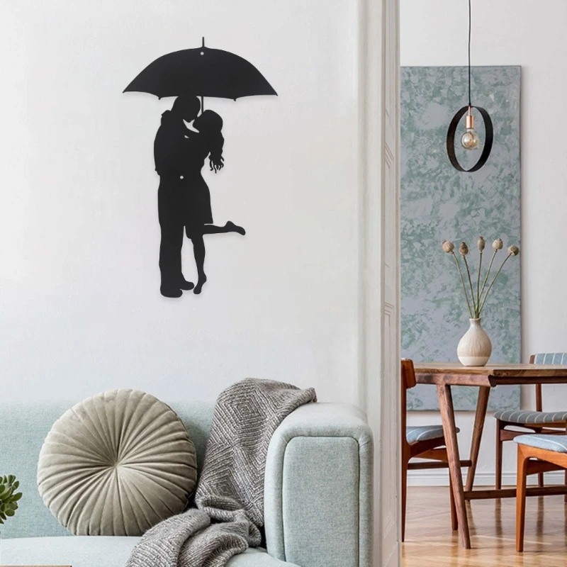 Metal Wall Decor Umbrella Couple Wall Sign Ornaments for Bedroom Home Wedding Party Decorative Art 7.87x13.78inches M6CE