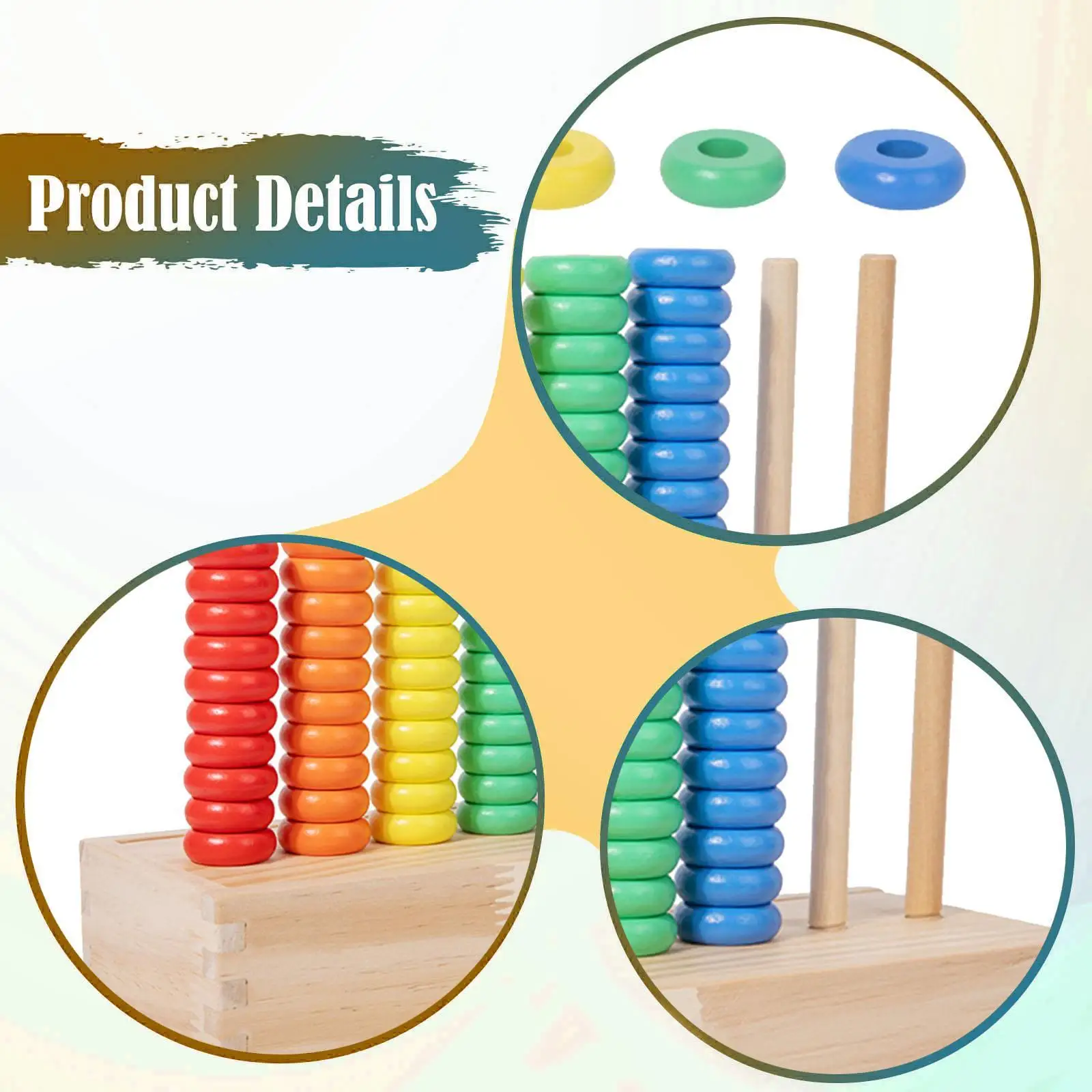 Anéis de empilhamento de madeira arco-íris, estacas de contagem, aprendizagem precoce, brinquedo montessori para crianças pequenas, habilidades oculares de mão