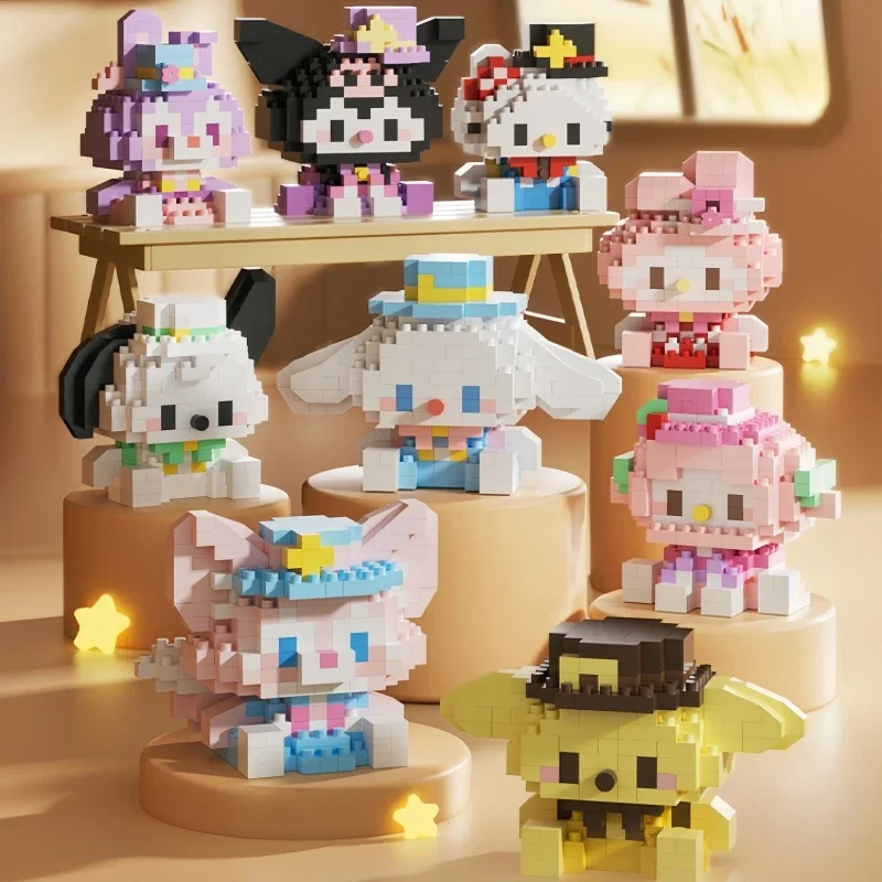 Sanrio Micro-particle Building Blocks Cartoon Hello Kitty Kuromi Pochacco Cinnamoroll Doll Assembly Model Ornaments Toy Gift