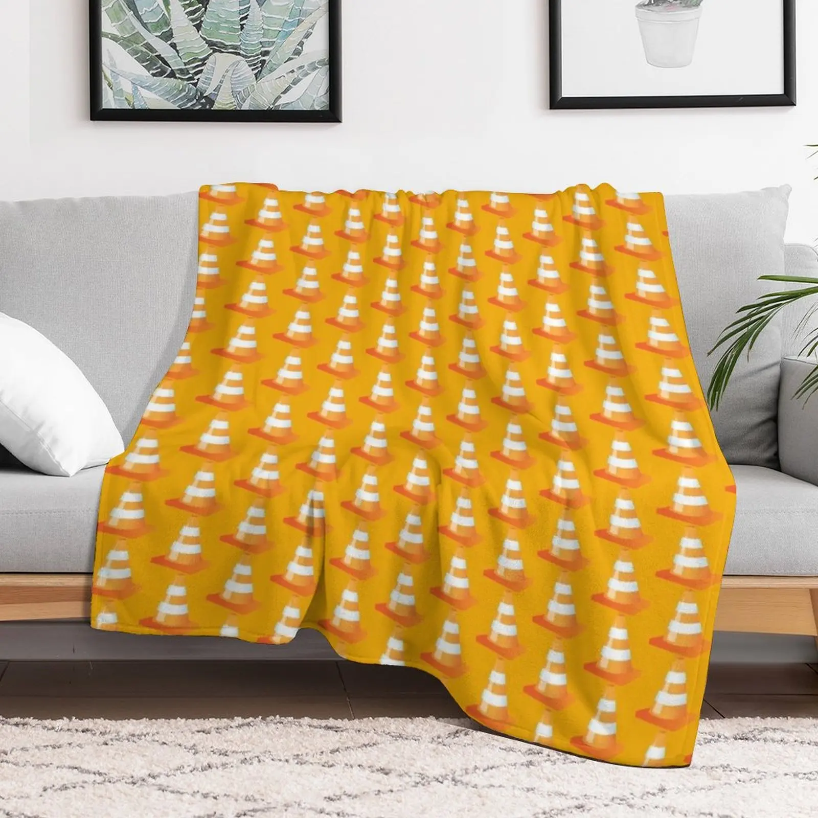 Traffic Cone Funny Road Marker Roadworks Design Throw Blanket Year Round Soft Comfortable Blanket for Home