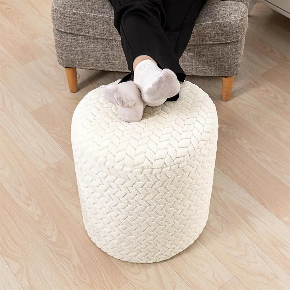 

Plush Boucle Ottoman Soft Stable Pouf Ottoman Foot Rest Multifunctional Floor Pouf 15X15X17.7 Hes Foot Stool For Couch Sofa