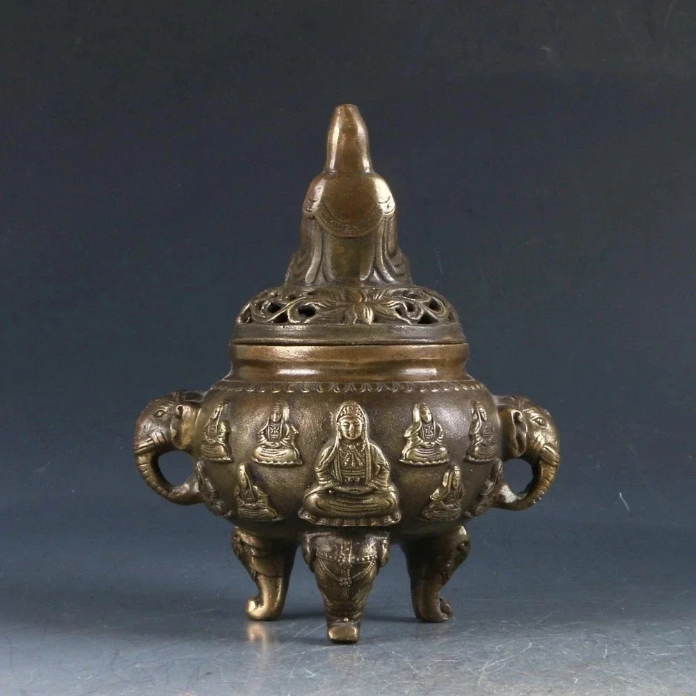 Chinese Brass Hand Carved Kwan-yin Incense Burner Ming Dynasty Xuande Markincense burner metal handicraft Incense Burner