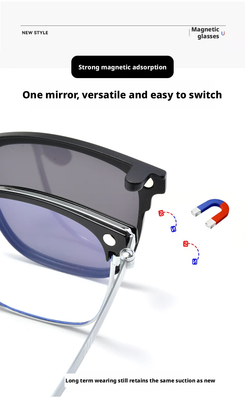 Hochwertige, ultraleichte Anti-UV-3D-Filmbrille mit polarisiertem magnetischem Clip-On-Brillengestell für Herren, Vintage-Titanbrille 9688ZM – Detail 6