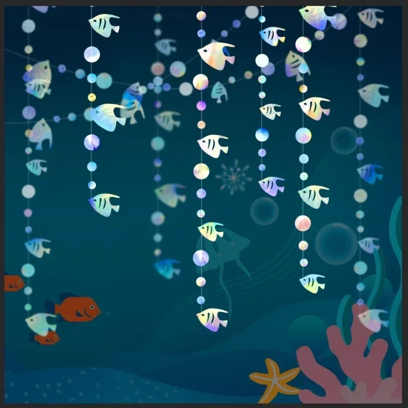 Ocean Themed Decorated Fish Garland Polka Dots Flow with Valentine's Day Party New Year Glitter Shower Curtain Props