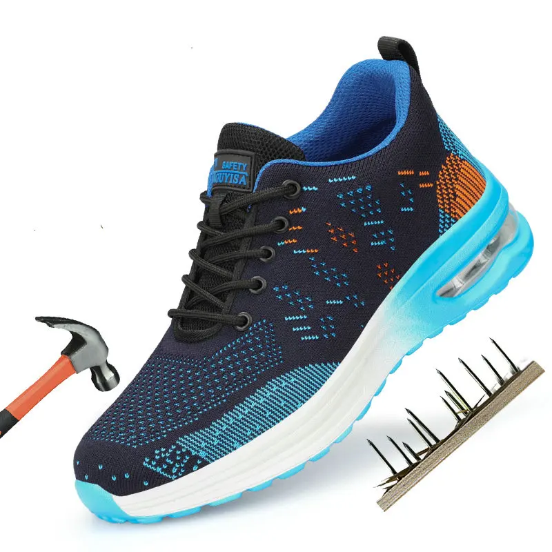 Breathable Men Work Safety Shoes Steel Toe Cap Air Cushion Working Boots Construction Indestructible Work Sneakers Men Shoes