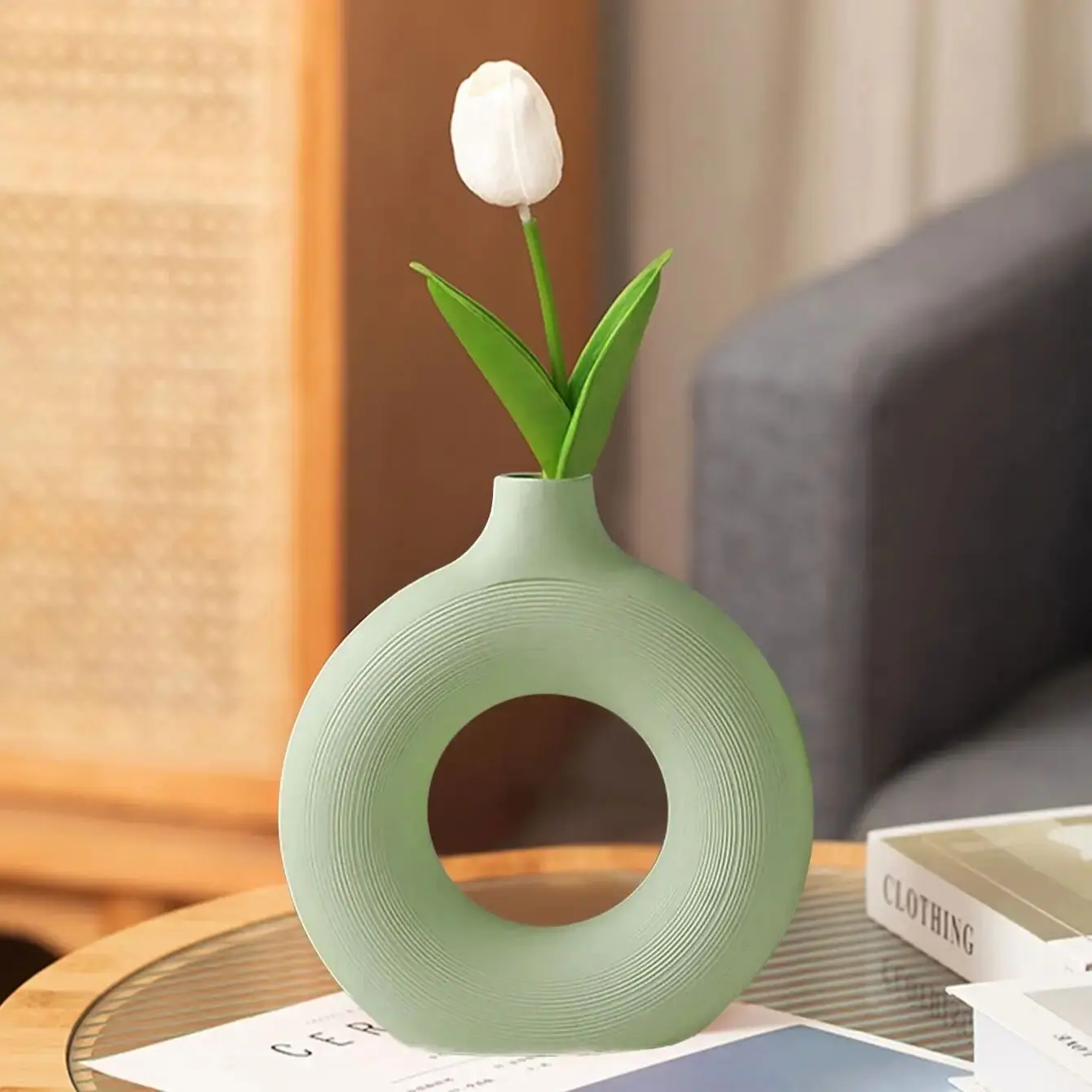 

1PC -Ceramic vase, round matte vase, minimalist Nordic Bohemian vase, home decoration