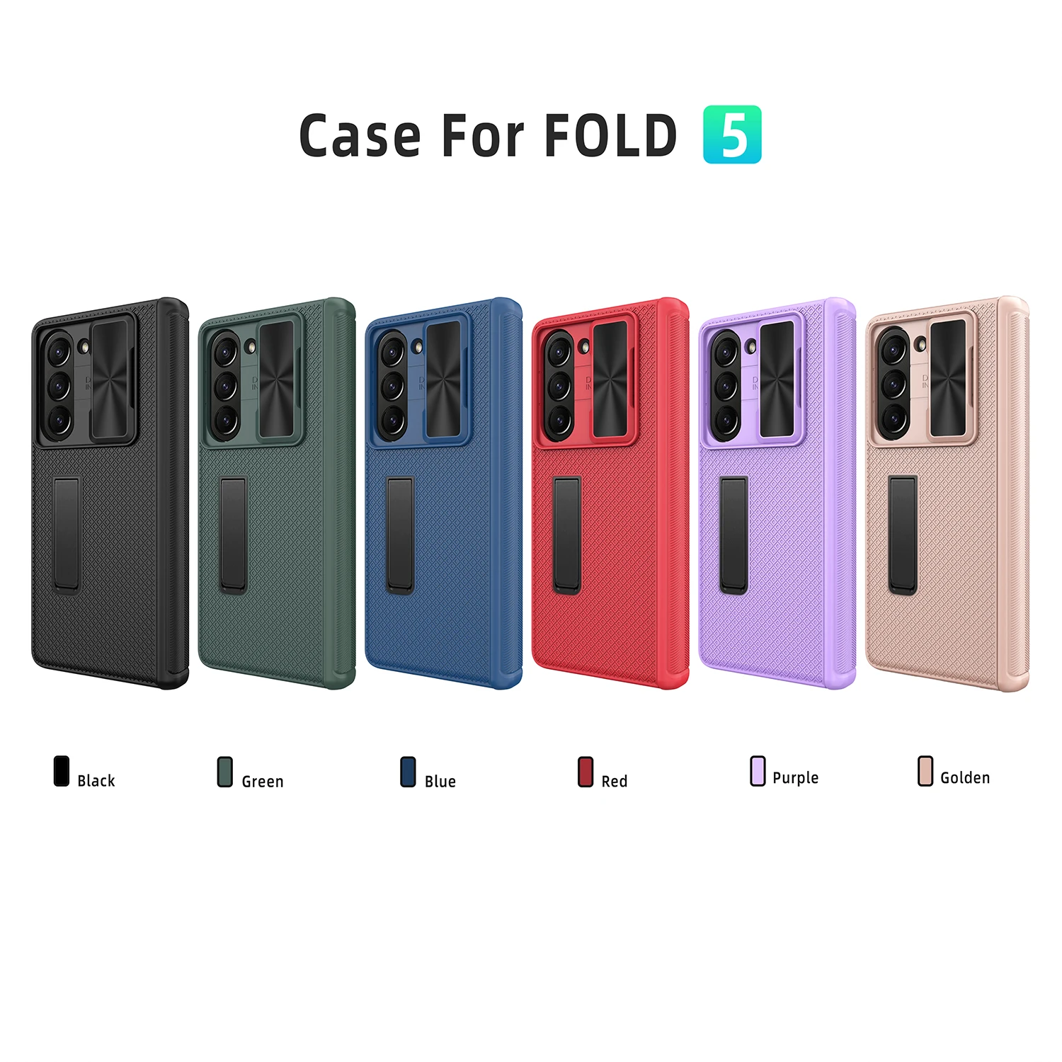 

For Samsung Galaxy Z Fold 5 Case Matte With Tempered Film Bracket Folding Hinge Push Window Lens Shockproof Hard Cover Accessory