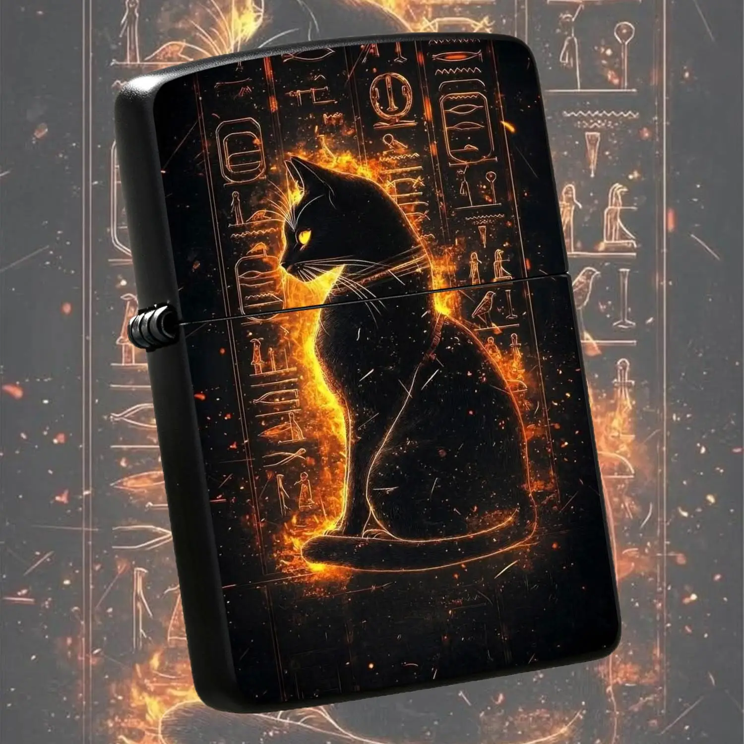 Ancient Egyptian Mysterious Bastet Black Cat Themed Lighter, Retro Aesthetic Hieroglyph Decoration Design, Portable Daily Carry Ignition Item, Exquisite Unique Gift For Friends, Multi-Scene Compatible Practical Decorative Collectible With P