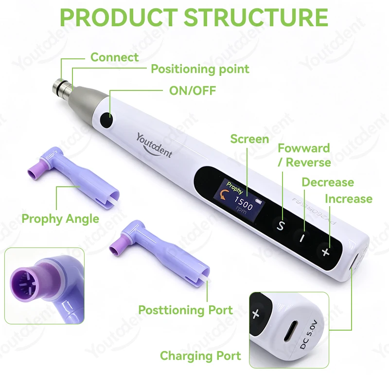 Dental Electric Polishing Machine Wireless Prophy Motor Handpiece 3000rpm 6 Speed Forward Reverse Prophy Angles Teeth Cleaning
