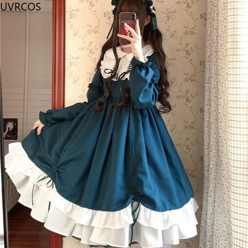 Vintage Victorian Lolita Princess Dress Women Japanese Lace Bow High Waist Party Dresses Kawaii Girl Gothic Halloween Vestidos