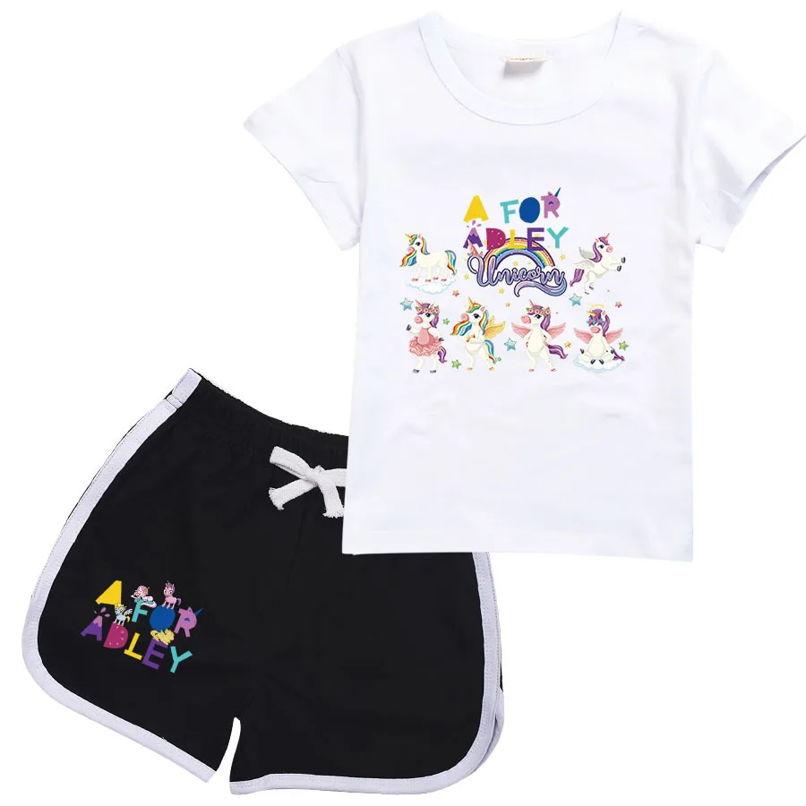 

New A for Adley Cartoon Clothes Summer Short T-shirt Tracksuit For Boys Sport Suits Animal Costume For 2-16 Years Kids Clothes