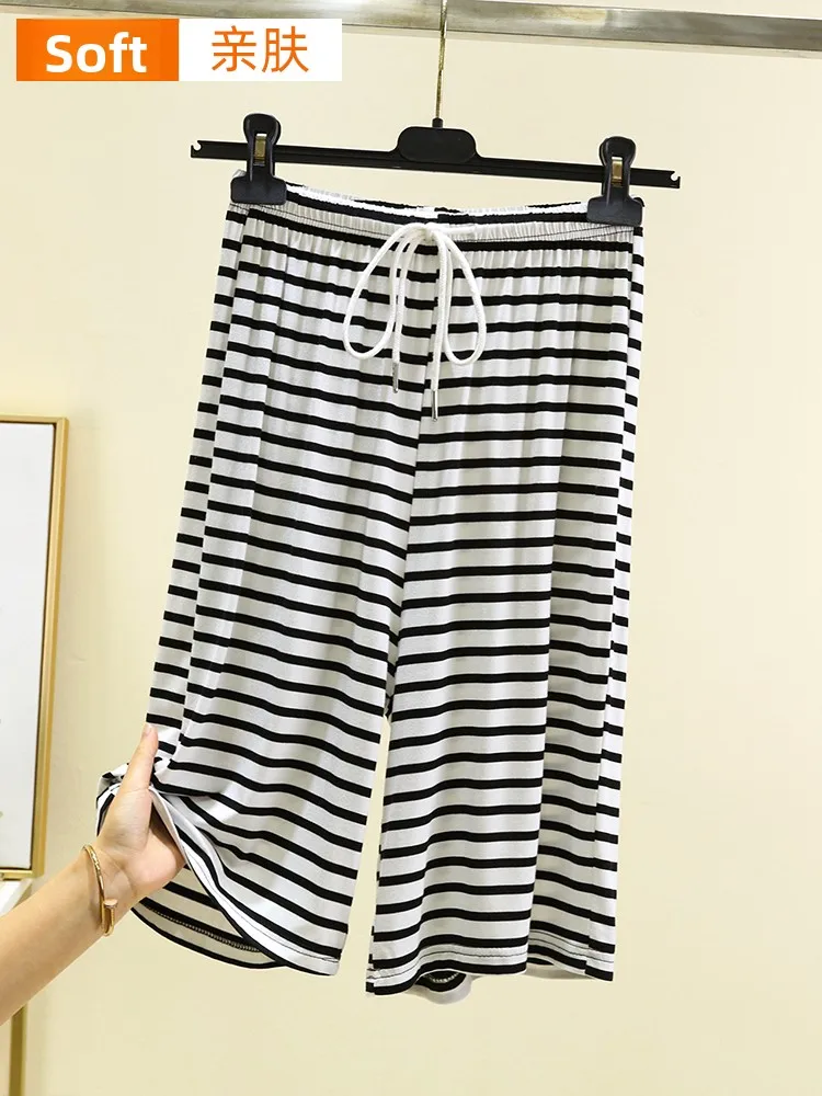 Modal Wide Leg Pants Women's Summer Thin Casual Loose Spwear Five-Pointed Pants High Waist Elastic Fiber Ladies Trousers