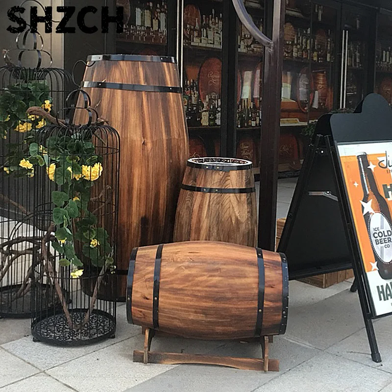 Rustic Wine Barrel Decor Wooden Oak Barrel Planter Home Bar Wedding Props Event Stage Photo Backdrop Decor