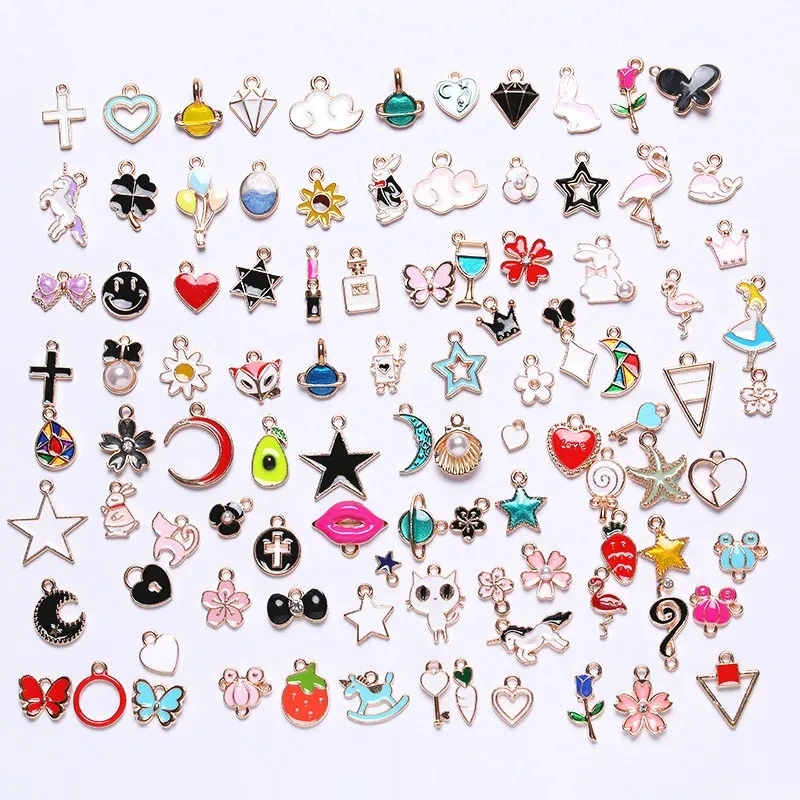 50Pcs Random Pins Alloy Oil Dripping DIY Materials Mixed Love Pendants Creative Handmade Earrings Jewelry Accessories