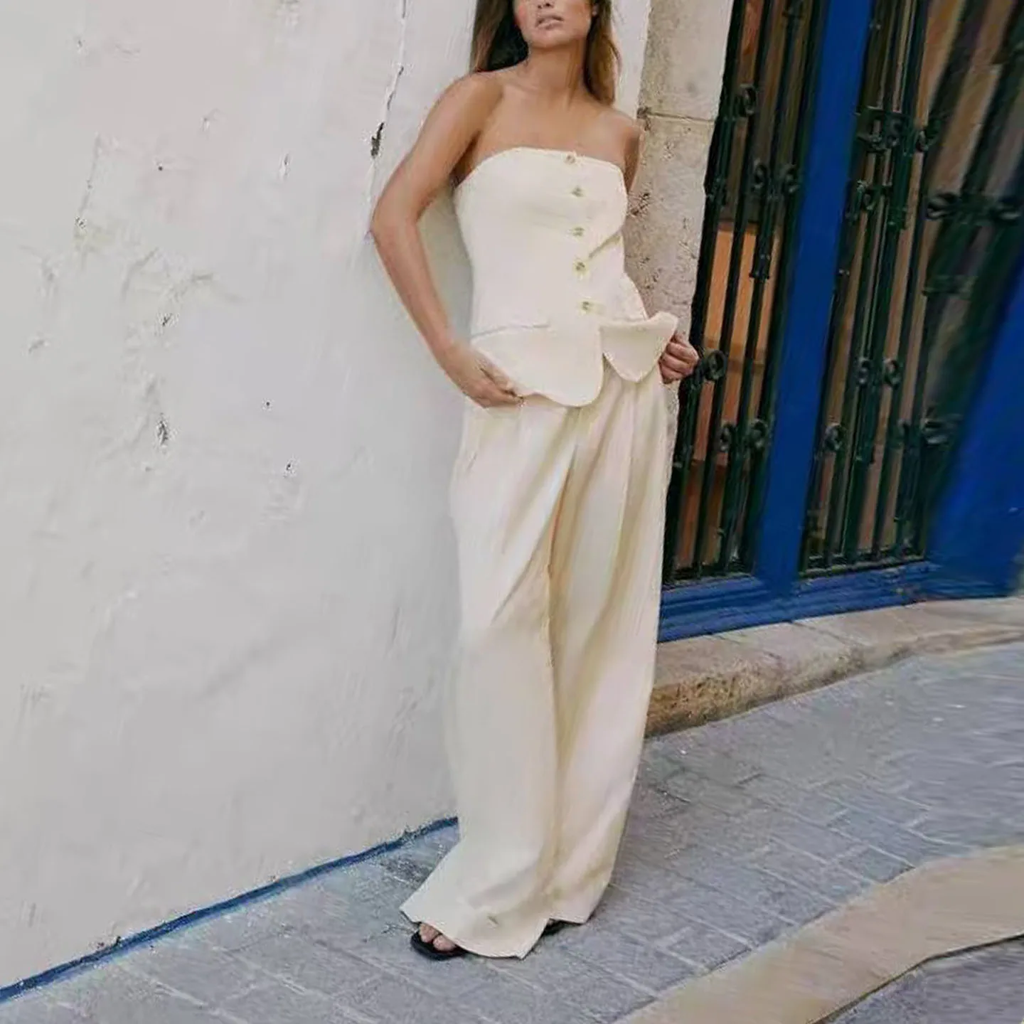 Faionable, pantalones largos plisados drapeados de pierna ancha de cintura alta, ropa de mujer de otoño 2025, pantalones casuales de marca Z