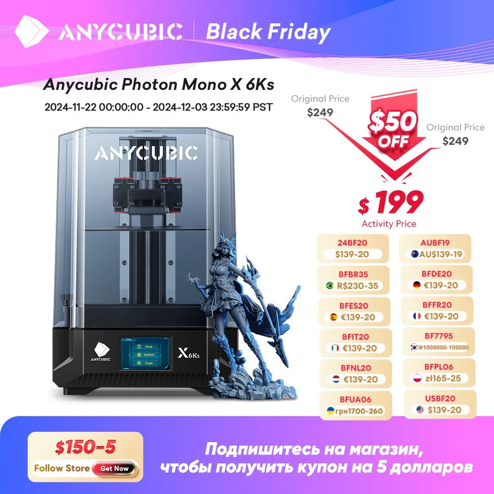 ANYCUBIC Photon Mono X 6Ks 9.1 inch 6K LCD SLA 3D Printer High Speed UV Resin 3D Printer Printing Size 200x196x122mm