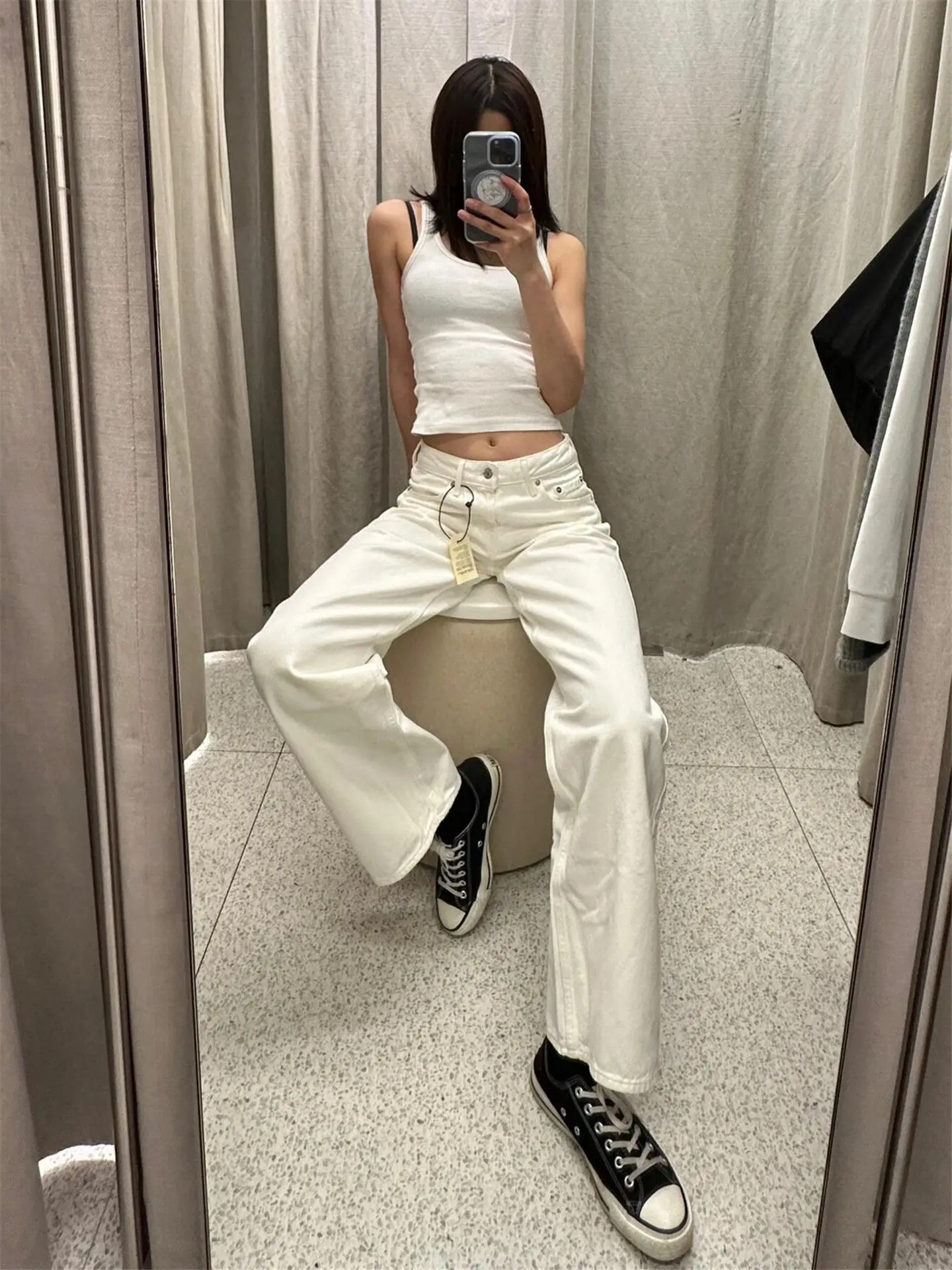 Women's Low Rise Denim Pants Vintage Simple Y2K Baggy Wide Fit Jeans Harajuku Cowboy Streetwear 2000s Japanes