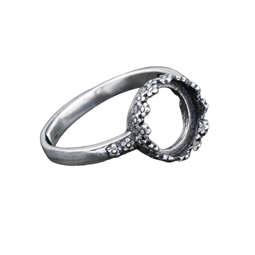 

Заготовка для кольца (10x10 мм, круглая заготовка), регулируемая тайская кольцо из стерлингового серебра, круглая основа для кольца с кабошоном в античном стиле