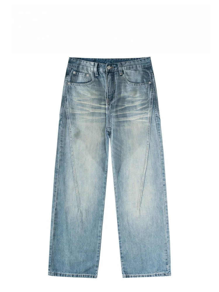 

Faionable Retro Waed Texture Design Loose Straight Casual Jeans Men's Clothing BAIRBAOLIY Brand mid Waist Denim Pants