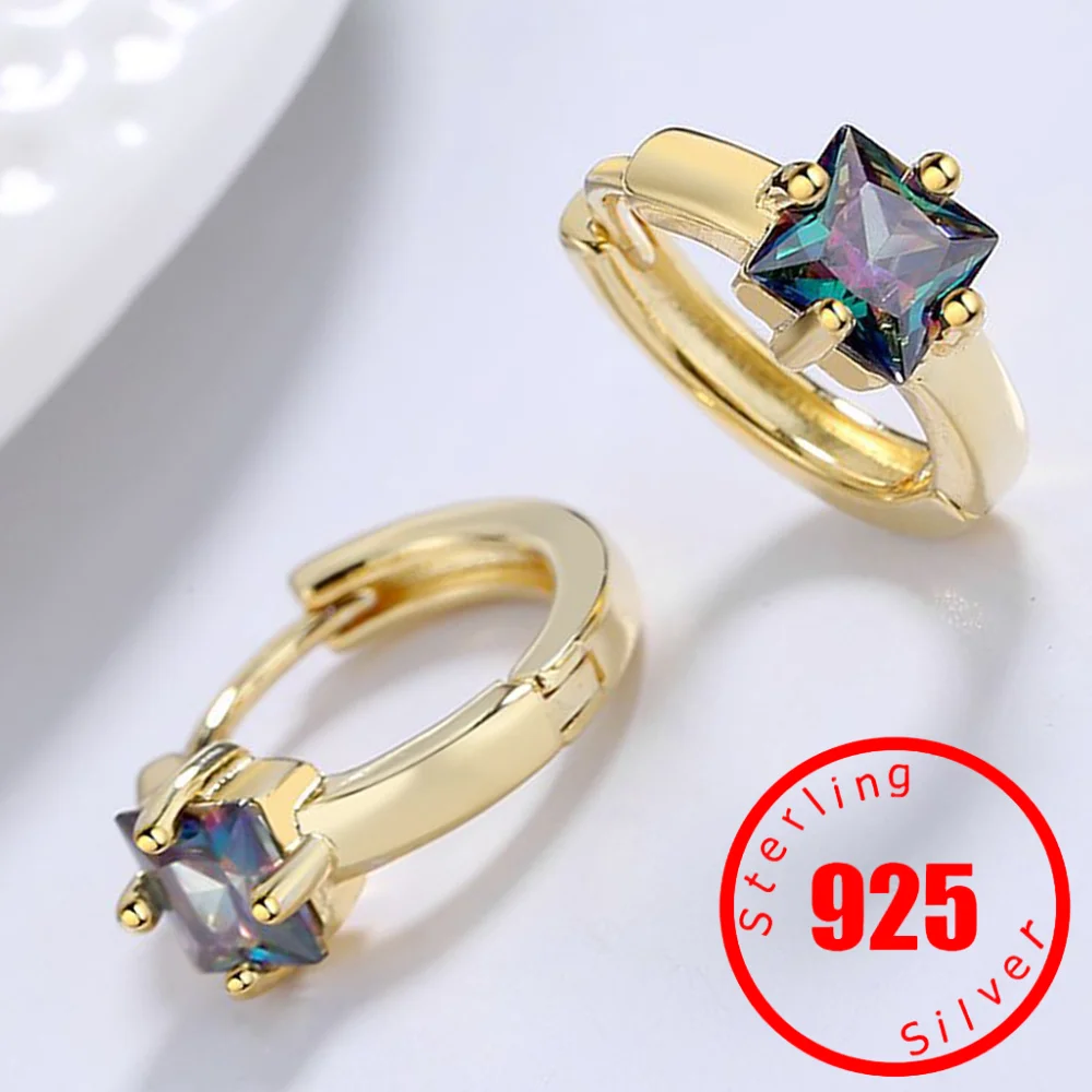 Luxury Stamp 925 Sterling Silver Rainbow Crystal Cubic Zircon Stone Women Earrings for Wedding Engagement Party Accrssories