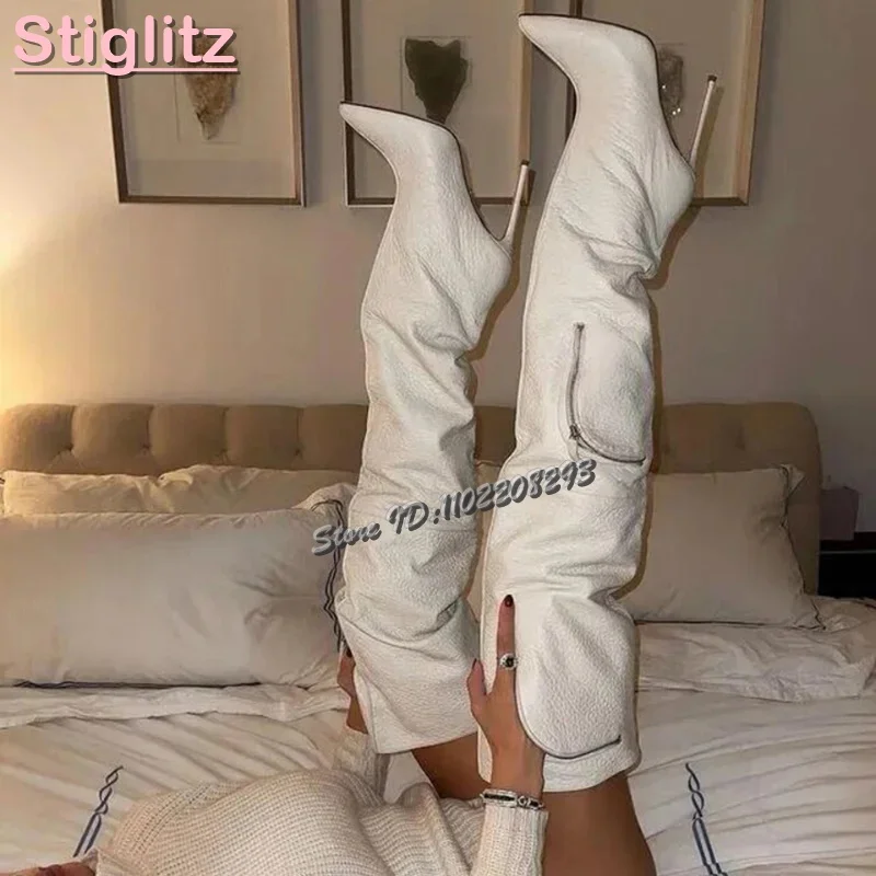 

Sexy Pocket Over the Knee Boots Pointed Toe Zipper Stiletto Modern Boots Slip-on 2025 Winter New Women Fashion High-Heeled Shoes
