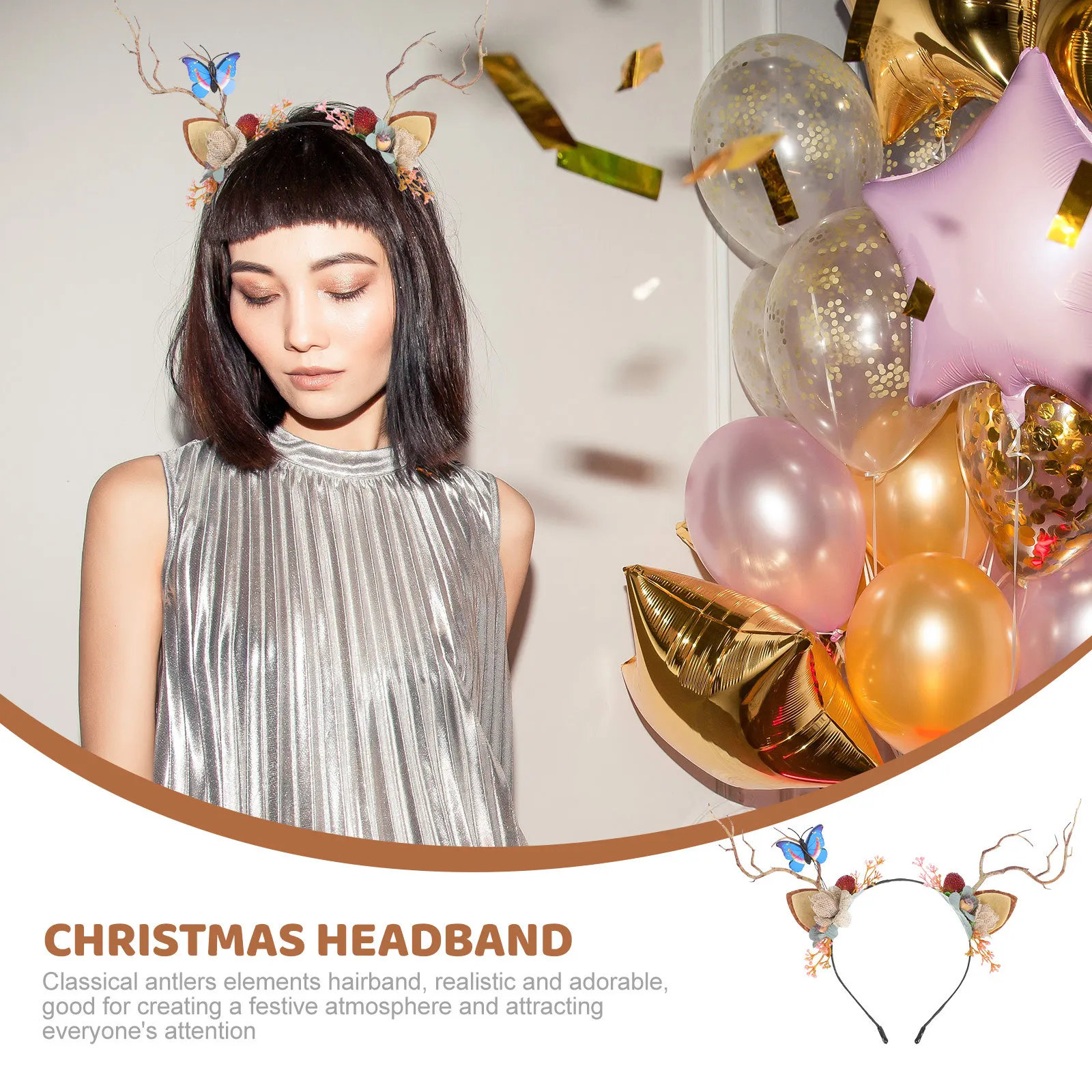 

1pc Christmas Reindeer Hairband Festive Horn Headwear Holiday Party Decorations Winter Theme Xmas Headband Accessories