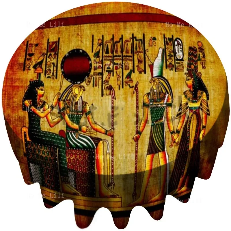 Ancient Egyptian Scrolls With Pharaonic Hieroglyphics Round Tablecloth By Ho Me Lili For Table Decor