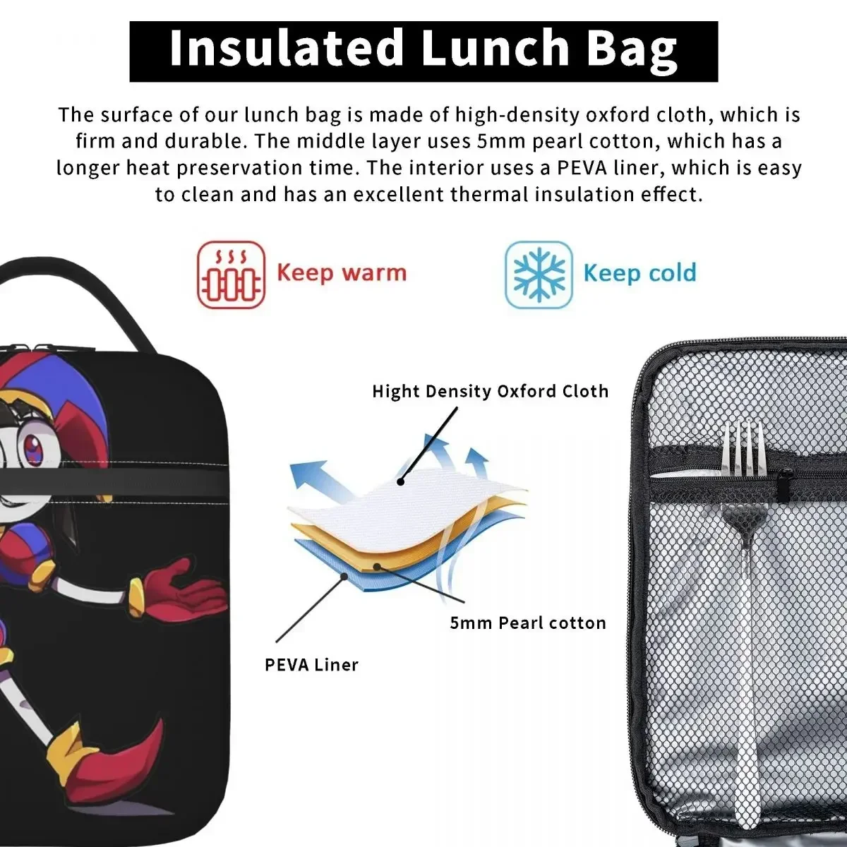 Bolsa de almuerzo con aislamiento de circo Digital, bolsa de contenedor de comida Ragatha Caine Gangle, bolso de mano para viaje universitario, increíble