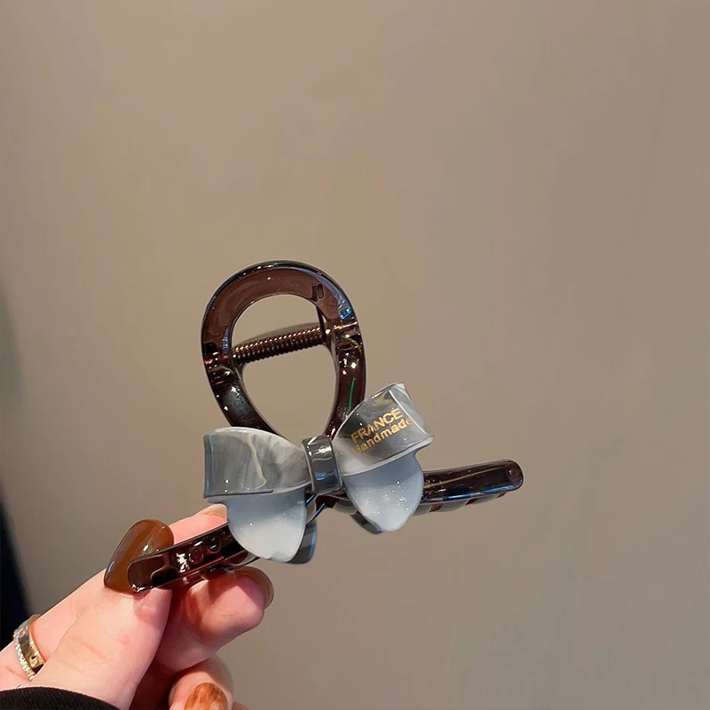 1pc Korean contrasting bow, medium shark clip, fashionable hot stamping letters, half tied hair clip, hair clip image 6