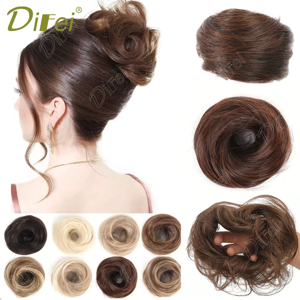 

DIFEI Synthetic Doughnut Bun Women's Straight Hair Bun With Elastic Rubber Band Wig Extended Hair Bun Wig