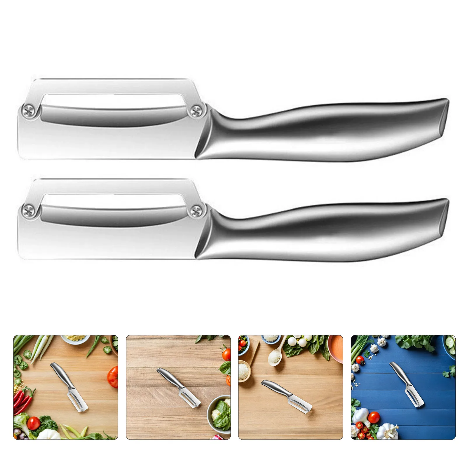 2Pcs Kitchen Peeler Stainless Steel Double-Sided Blade Vegetable Fruit Peeler Multi Functional Sugarcane Pumpkin Peeling Knife