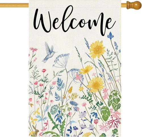 Spring House Flag Hummingbird Colorful Flowers Floral Large Yard Flag 28 X 40 In VVL YYX EEZ