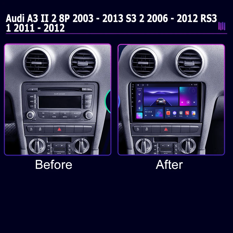 8 + 256G أندرويد 13 شريط فيديو عالمي لأودي A3 II 2 8P 2003 2013 S3 2 2006 2012 RS3 1 2011 2012 مع راديو سيارة نافي GPS #2