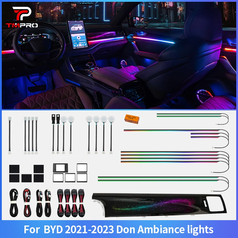 TMPRO 64-Color LED Safety Auxiliary Ambient Light, Suitable for BYD Tang 2021-2023 Interior Decoration Upgrade