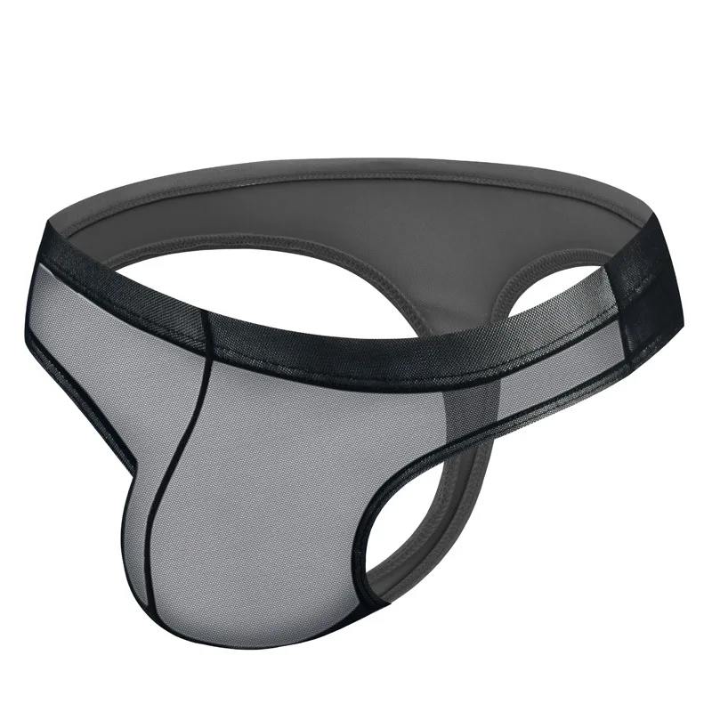 Men Thongs And G Strings Transparent Mesh Ice Silk Jockstrap Low Waist U Convex Pouch Lingerie Underpants Homme Slip