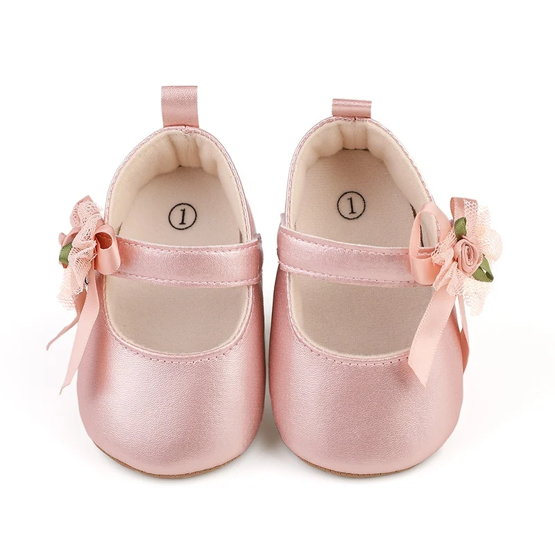 Newborn Baby Shoes Girls PU leather First Walkers Infant Lace Floral Bow Princess Shoes Toddler Soft Sole Anti-slip Prewalkers