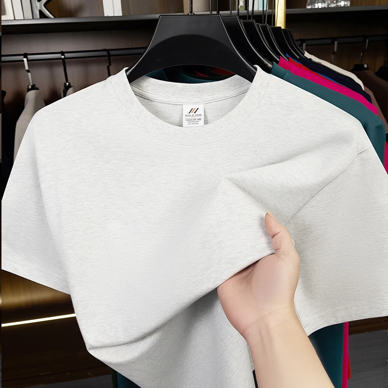 230g Combed Cotton Men's T-Shirt Soft Short Sleeve Crew Neck Basic 100% Cotton Tee Undershirt Breathable Tagless Streetwear