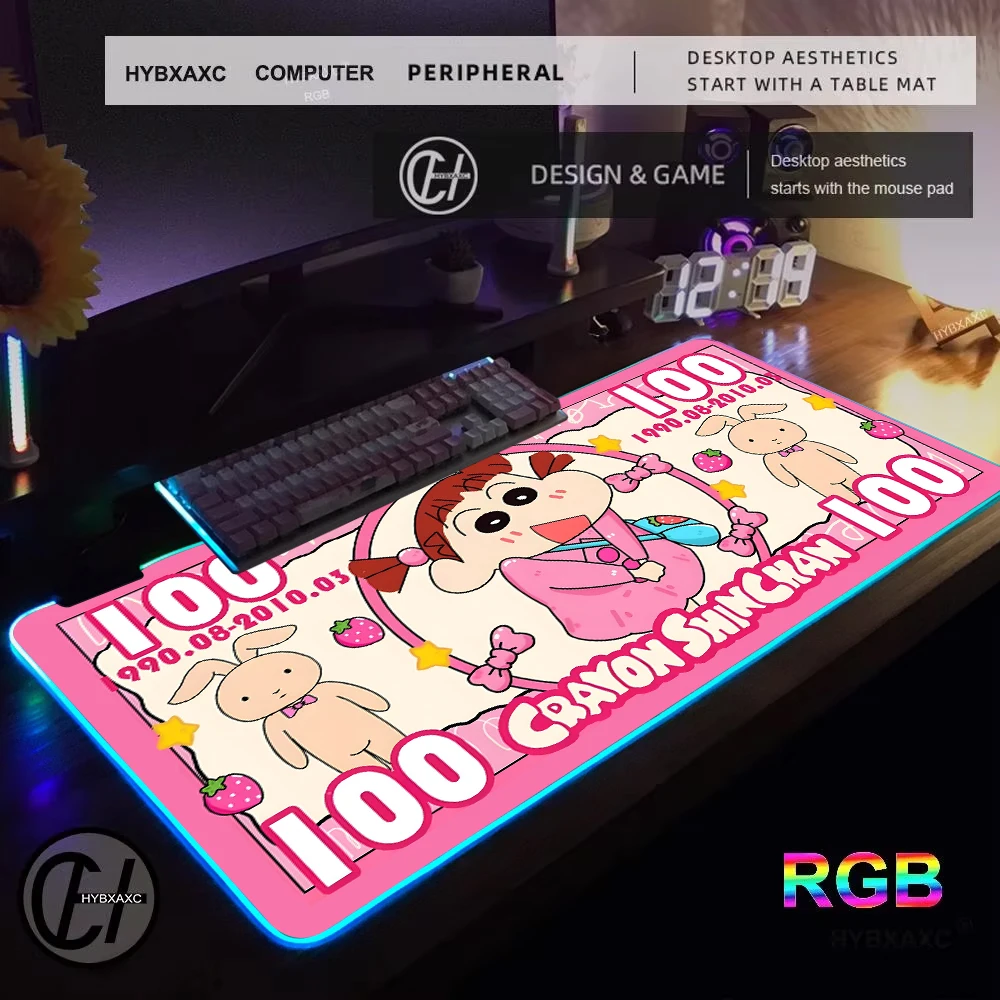 

cartoon Crayon Shin-chans Mouse Pad RGB Gaming Mouse Pad Desk Mat HD Gamer Large LED Light XXL MousePads PC Computer Carpet