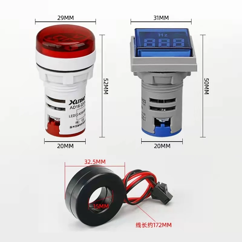 Digital 22mm AC 12-500V Volt 0-100A 20-75HZ Voltmeter Ammeter Amp Current Hertz HZ Voltage Meter LED Indicator Lamp Pilot Light