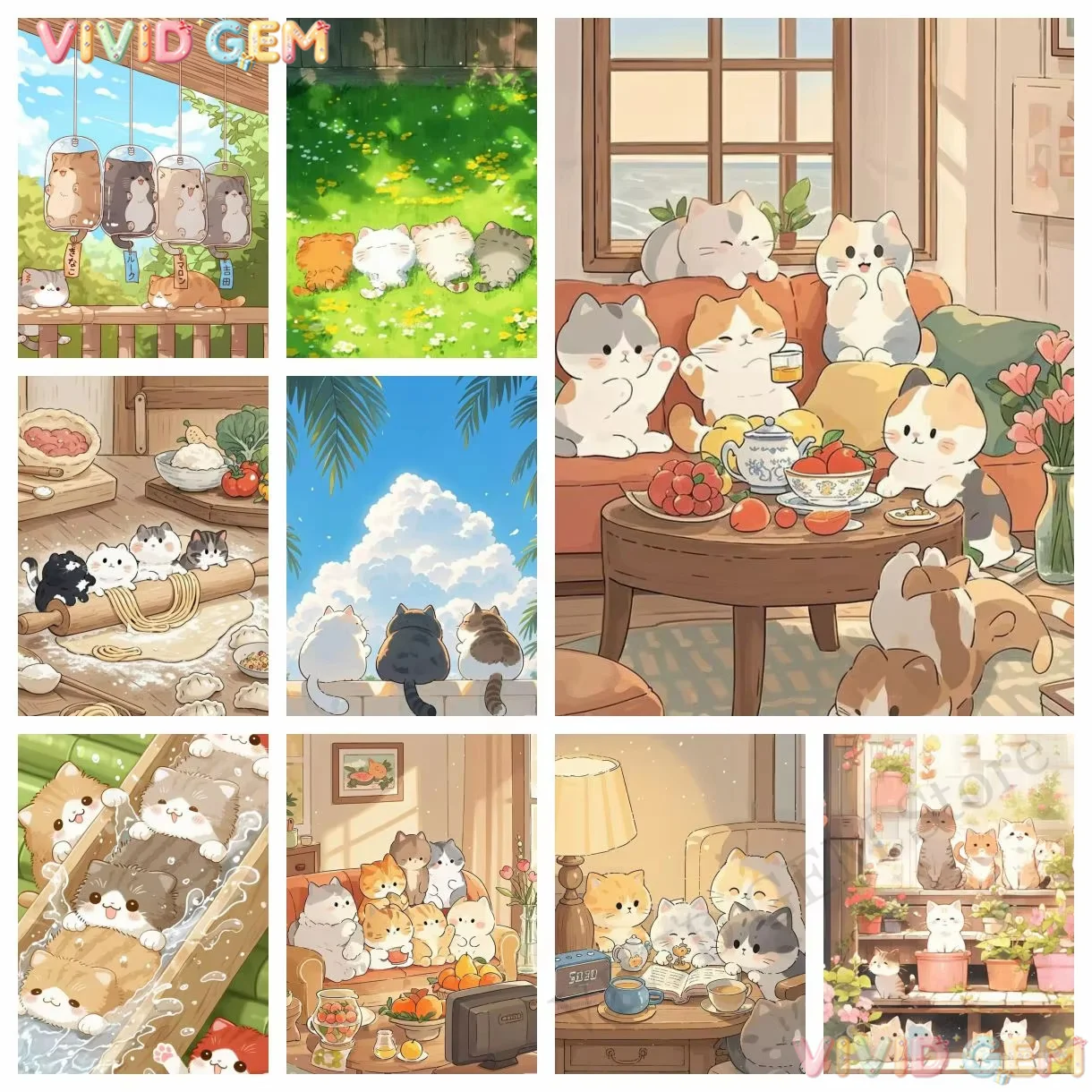 VIVID GEM Spaßiges DIY Gemälde „Faule Katze“ – Ästhetisches 5D-Diamantbild, Vollflächiges Diamantmalerei-Kunsthandwerk für Erwachsene, Wandbild, Handgemachtes Geschenk