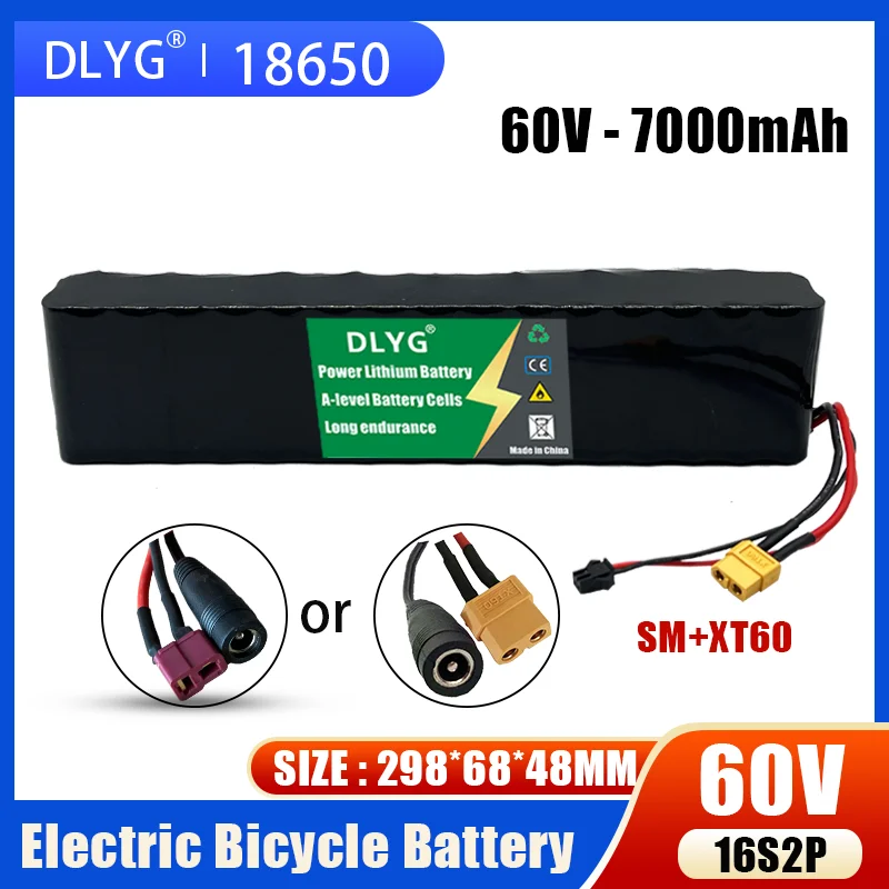 

DLYG 60V 16S2P 7000mah 18650 литий-ионный аккумулятор 67,2 V Батарея Встроенная 1000W Bms