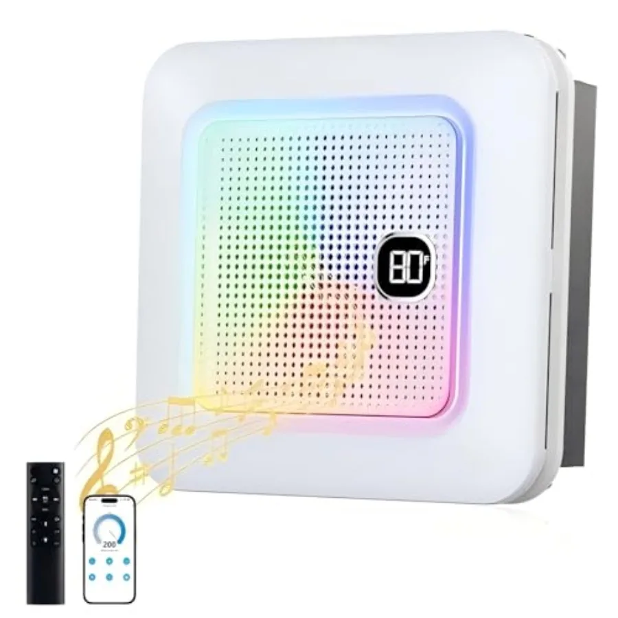 

Умный вытяжной вентилятор для ванной комнаты с подсветкой и Bluetooth-колонкой, датчиком влажности и запаха, 3 динамическими RGB-режимами, регулируемой подсветкой 0-255 люмен