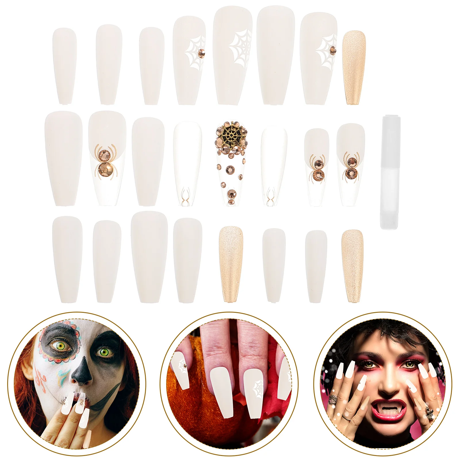 24 قطعة هالوين وهمية الصحافة على الراتنج الأظافر كاذبة نمط قصير نمط الاحتياجات الإبداعية تجميل الأظافر براقة حفلة تنكرية #2
