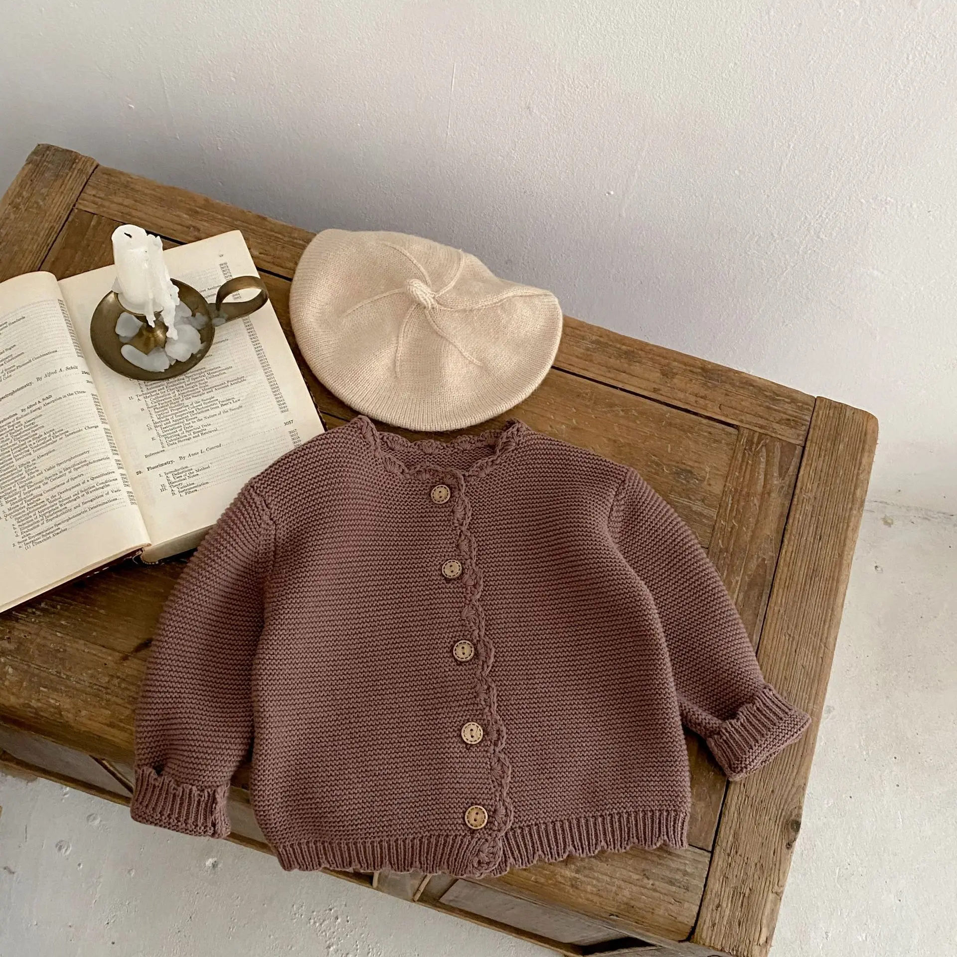 Solid Khaki Long Sleeve Cardigan Newborn Knitwear Spring Autumn Girl Sweater Baby Girls Thick Coat Jacket Outwear